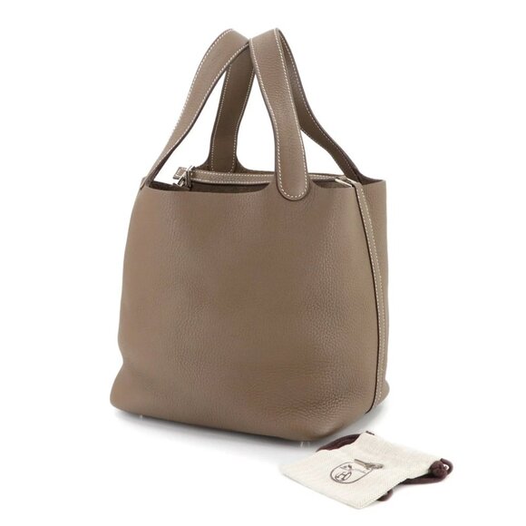 HERMES Picotin Lock MM Hand Bag Taurillon Clemence Etoupe Purse 90289478 - Picture 1 of 9